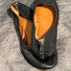 Lucky Brand Black Leather Flats with Zipper